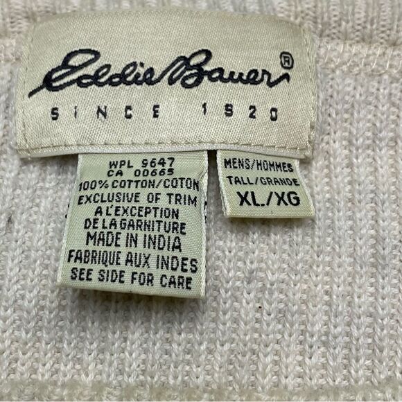 Eddie Bauer Cream Long Sleeve Crew Neck 100% Cotton Sweater Size XL - Picture 3 of 9